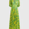 Alexis Zuella V-neck Puffed Sleeve Maxi Dress