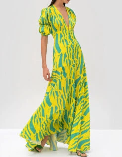 Alexis Zuella V-neck Puffed Sleeve Maxi Dress -Gani Clothing Shop 43275