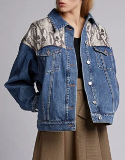 MSGM Snake-print Paneled Denim Jacket -Gani Clothing Shop 44050