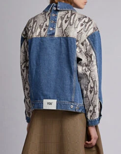 MSGM Snake-print Paneled Denim Jacket -Gani Clothing Shop 44051