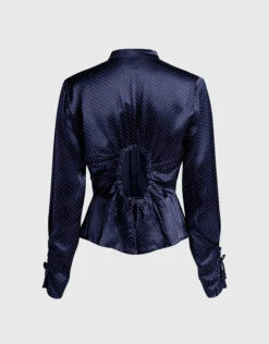 Ganni High Neck Cut-out Back Dotted Satin Blouse -Gani Clothing Shop 44373