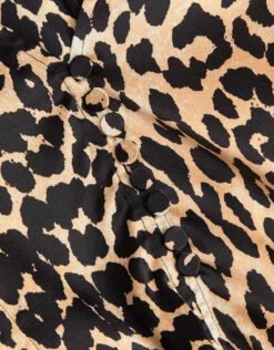 Ganni Leopard Print V-neck Silk-blend Satin Blouse -Gani Clothing Shop 44376