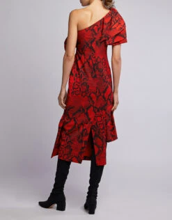 Solace London Heppy One-shoulder Ruffled Snake Print Midi Dress -Gani Clothing Shop 44792
