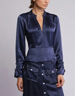 Ganni High Neck Cut-out Back Dotted Satin Blouse -Gani Clothing Shop 45347