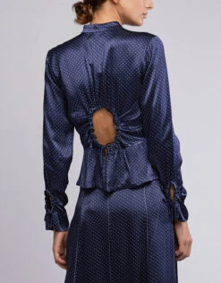 Ganni High Neck Cut-out Back Dotted Satin Blouse -Gani Clothing Shop 45348