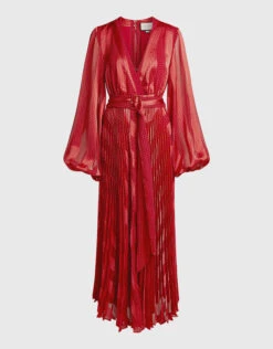 Alexis Salomo V-neck Geo Striped Pleated Maxi Dress -Gani Clothing Shop 47336