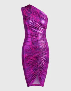 Versace Jeans Couture One-shoulder Asymmetric Hem Metallic Printed Mini Dress
