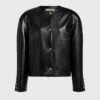 Philosophy Di Lorenzo Collarless Faux Leather Jacket -Gani Clothing Shop 50231