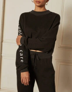 Boyish Jeans The Joni Cropped Sweatshirt-Black Cool To Care -Gani Clothing Shop 503186