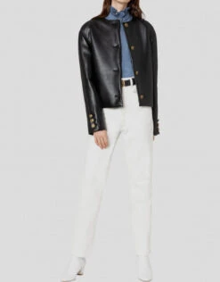 Philosophy Di Lorenzo Collarless Faux Leather Jacket -Gani Clothing Shop 50483