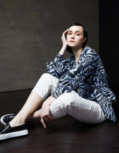 Ganni V-neck Tiger-print Cotton Wrapped Shirt Top -Gani Clothing Shop 68239