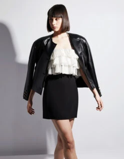 Philosophy Di Lorenzo Collarless Faux Leather Jacket -Gani Clothing Shop 68353