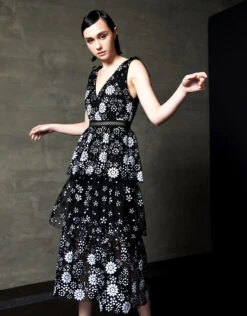 SELF PORTRAIT Self-Portrait Starlet Deco Sequin Tiered Midi Dress -Gani Clothing Shop 68388