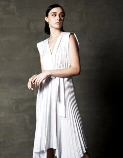 Ulla Johnson Maysha V-neck Pleated Asymmetric Midi Dress -Gani Clothing Shop 68394