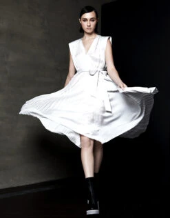 Ulla Johnson Maysha V-neck Pleated Asymmetric Midi Dress -Gani Clothing Shop 68395