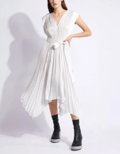 Ulla Johnson Maysha V-neck Pleated Asymmetric Midi Dress -Gani Clothing Shop 80227