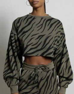 Twenty Montreal Bali Tiger Hyper Reality Knit Balloon Sleeve Cropped Top