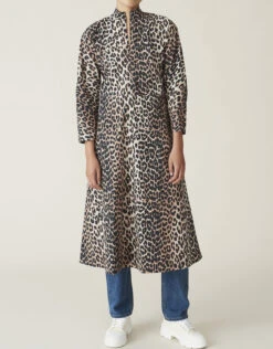 Ganni Leopard Cotton Poplin High Neck Midi Dress -Gani Clothing Shop 87671