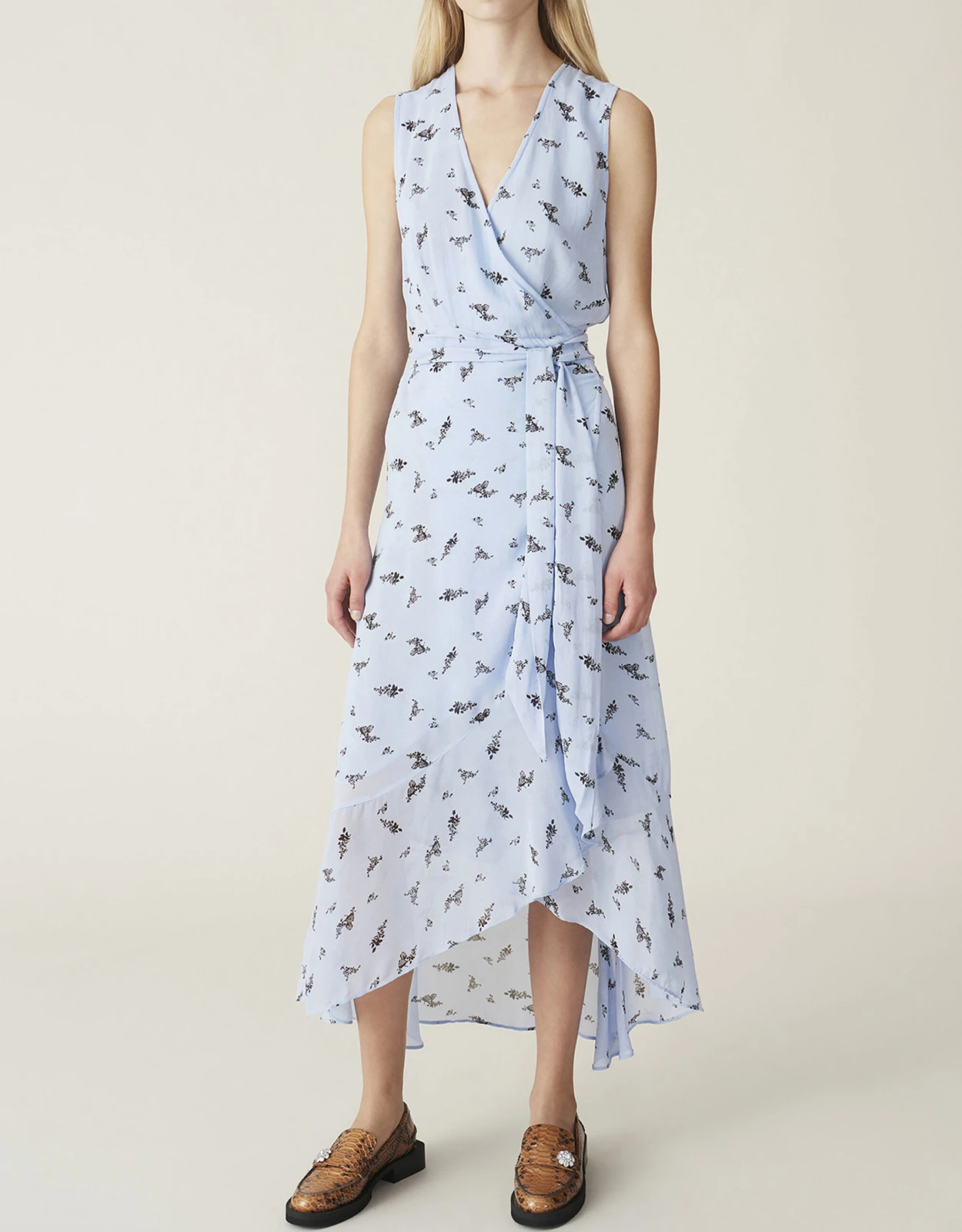 Ganni Floral Printed Georgette Wrapped Midi Dress 5 Ganni Floral Printed Georgette Wrapped Midi Dress - Image 3